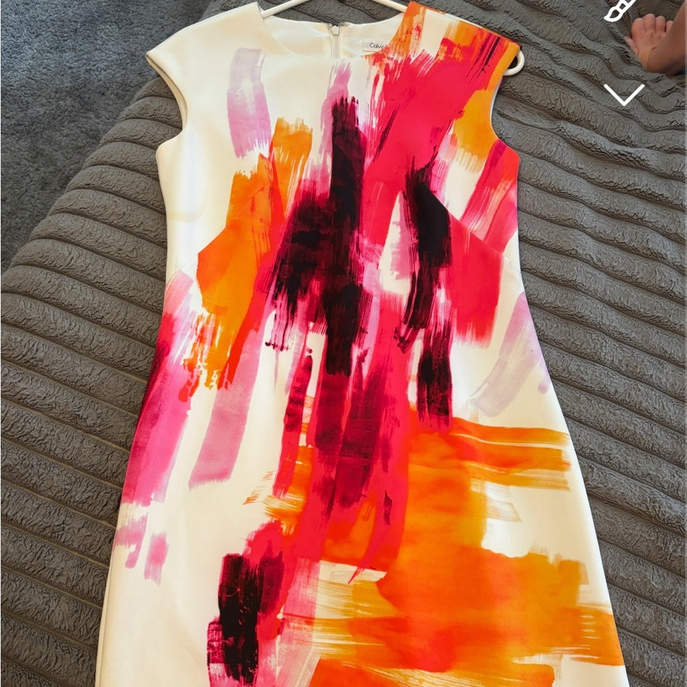 Calvin Klein Red and Orange Brushstroke Mini Dress